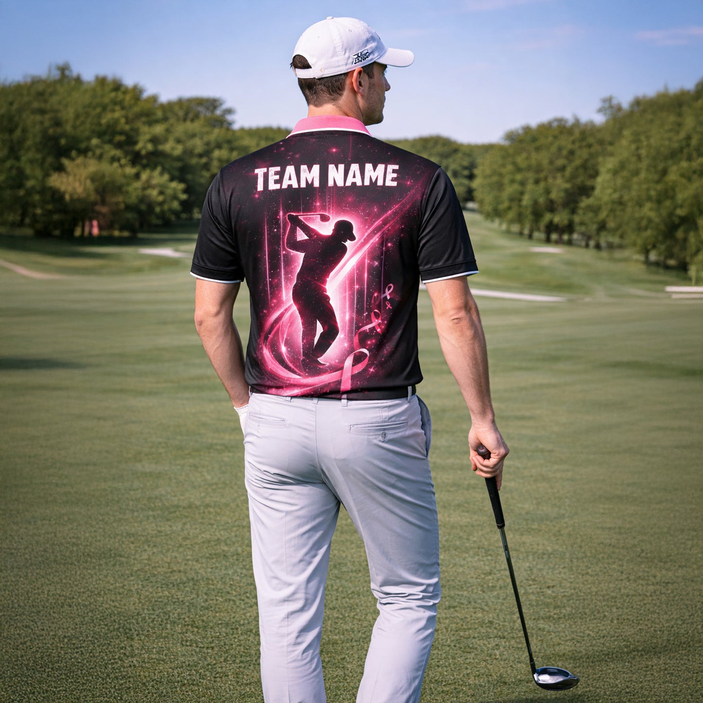Men's Custom Golf Polo Shirt Breast Cancer