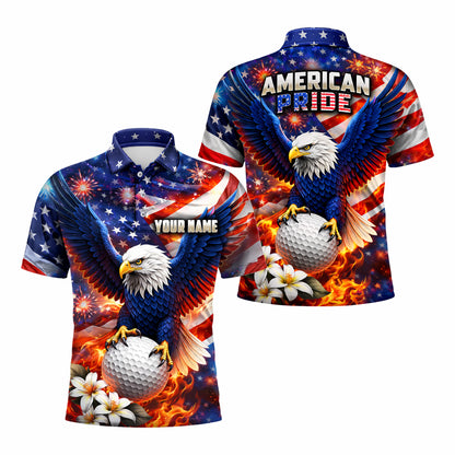 Men's American Eagle Patriotic Custom Name Golf Polo Shirt