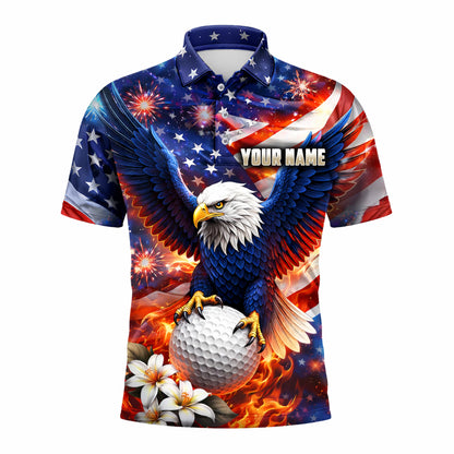 Men's American Eagle Patriotic Custom Name Golf Polo Shirt