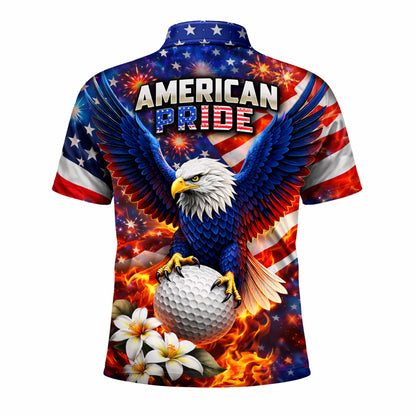 Men's American Eagle Patriotic Custom Name Golf Polo Shirt