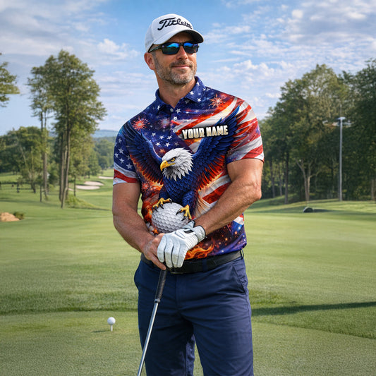 Men's American Eagle Patriotic Custom Name Golf Polo Shirt