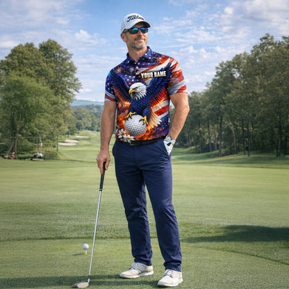 Men's American Eagle Patriotic Custom Name Golf Polo Shirt