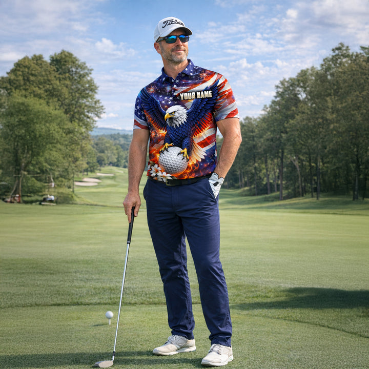 Men's American Eagle Patriotic Custom Name Golf Polo Shirt