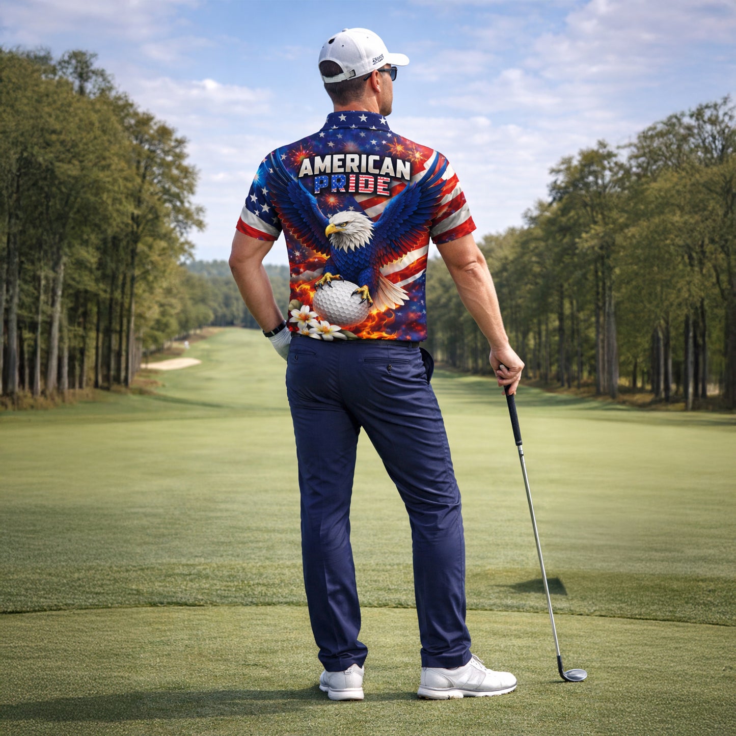 Men's American Eagle Patriotic Custom Name Golf Polo Shirt