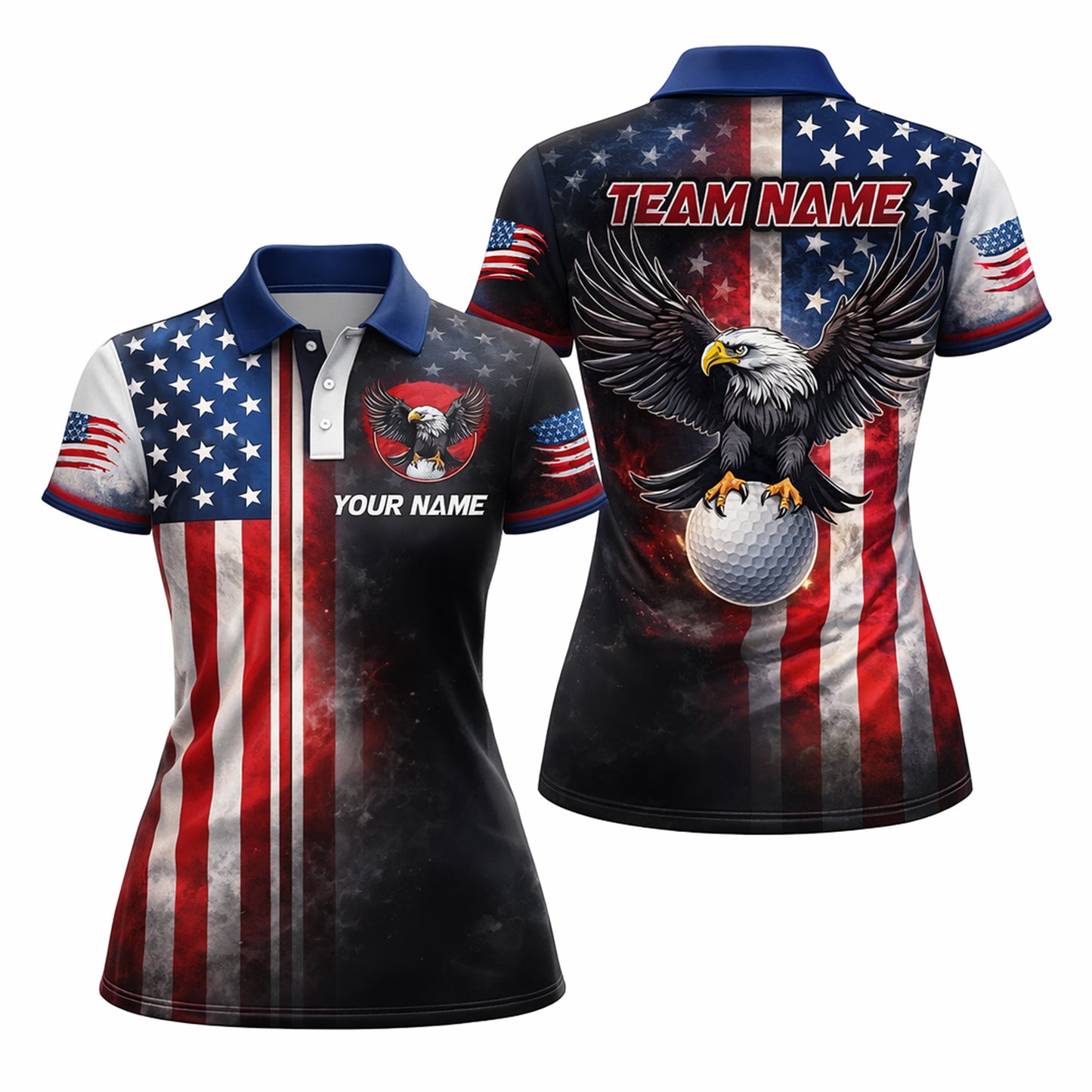 Custom Name Team Patriotic Eagle Golf Polo Shirt