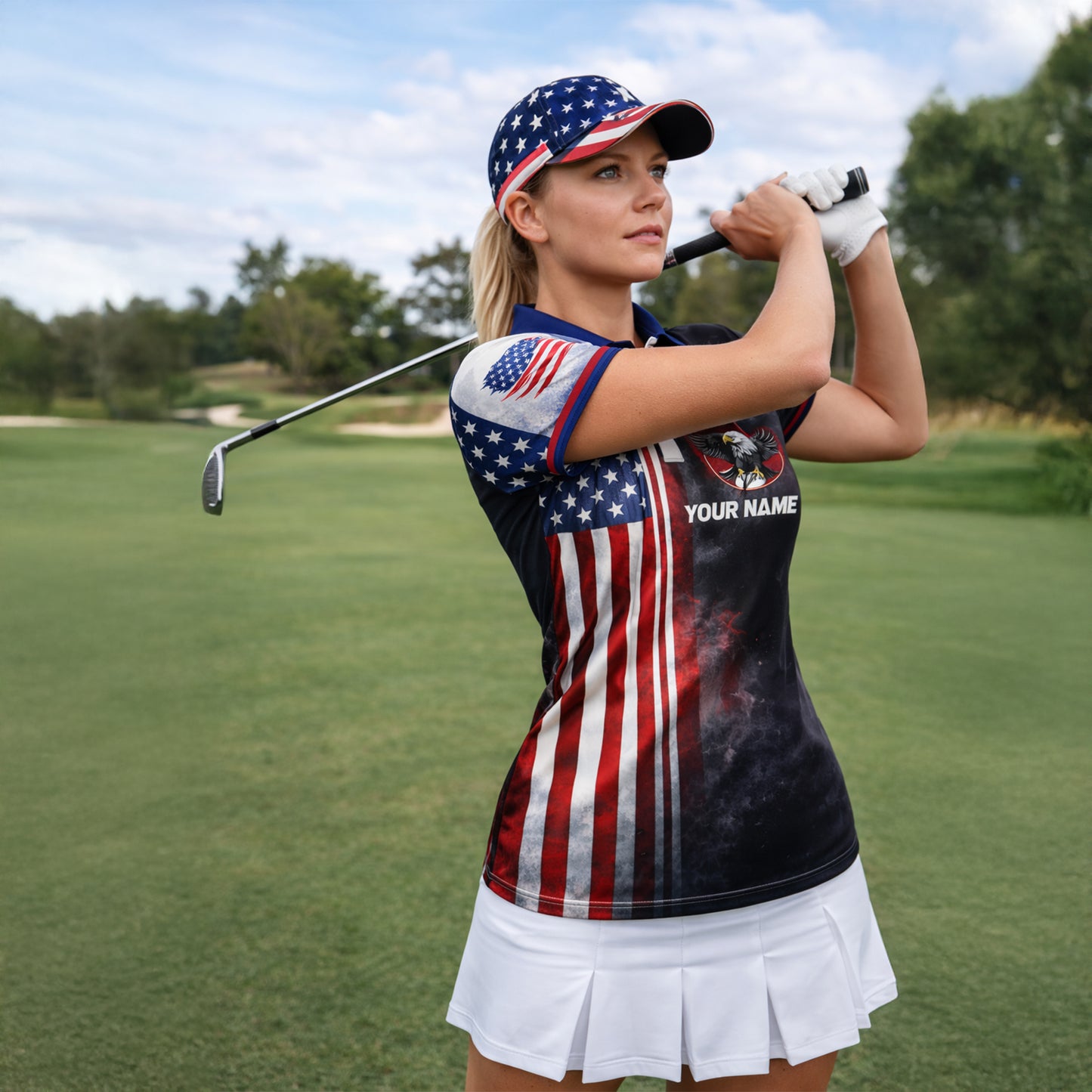 Custom Name Team Patriotic Eagle Golf Polo Shirt