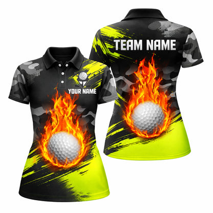 Women's Custom Golf Polo Shirt Flame Ball Camo
