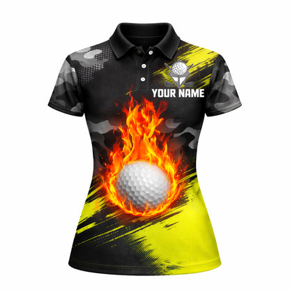 Women's Custom Golf Polo Shirt Flame Ball Camo
