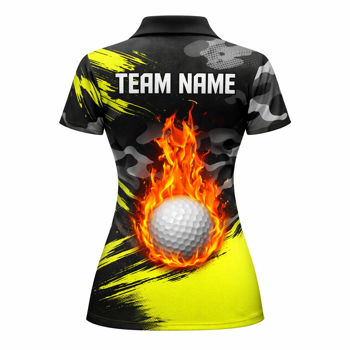 Women's Custom Golf Polo Shirt Flame Ball Camo