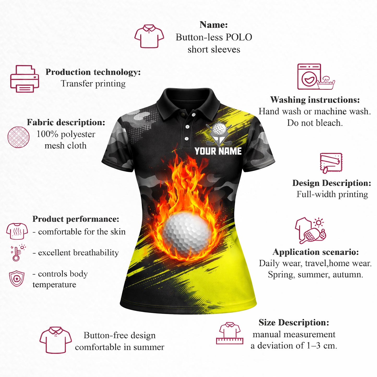 Women's Custom Golf Polo Shirt Flame Ball Camo
