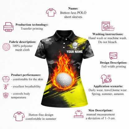 Women's Custom Golf Polo Shirt Flame Ball Camo