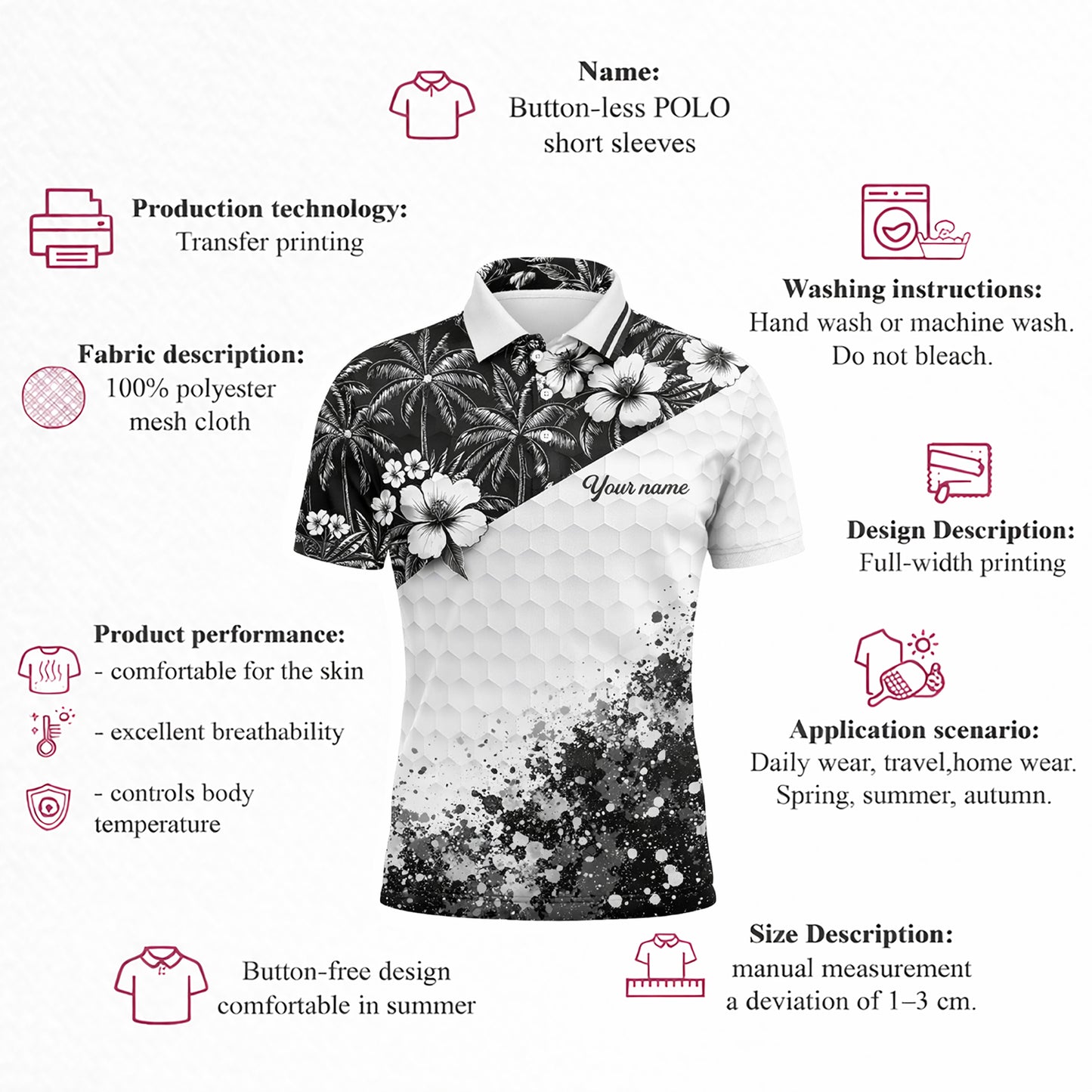 Men's Golf Polo Tropical Shirt Personalized Name