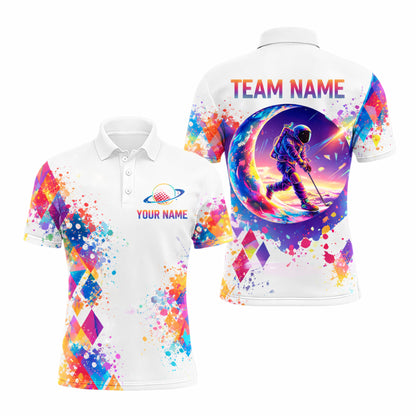 Men's Custom Golf Polo Shirt Astronaut Moon Colorful
