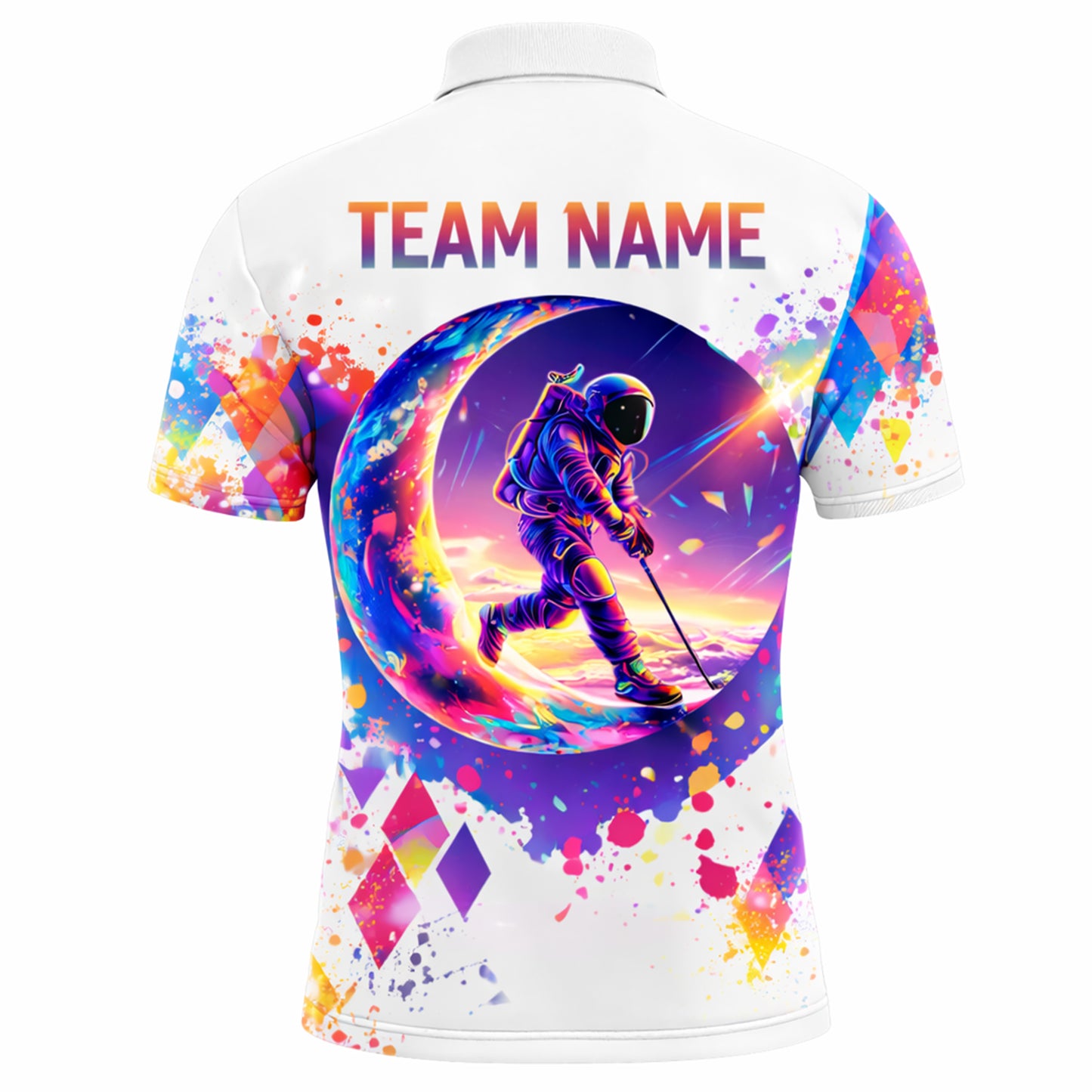 Men's Custom Golf Polo Shirt Astronaut Moon Colorful