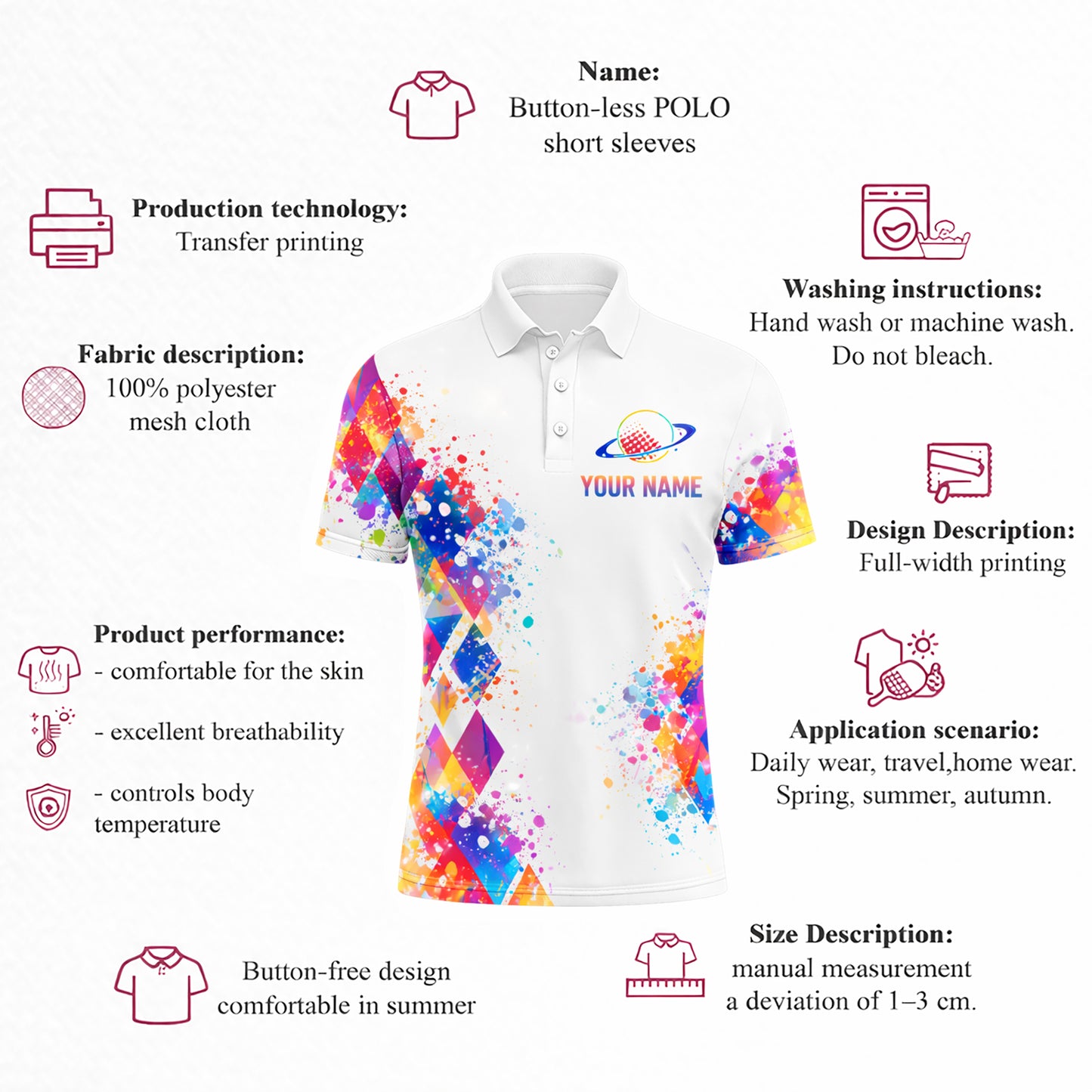 Men's Custom Golf Polo Shirt Astronaut Moon Colorful