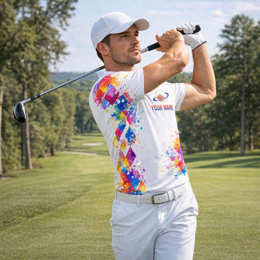Men's Custom Golf Polo Shirt Astronaut Moon Colorful