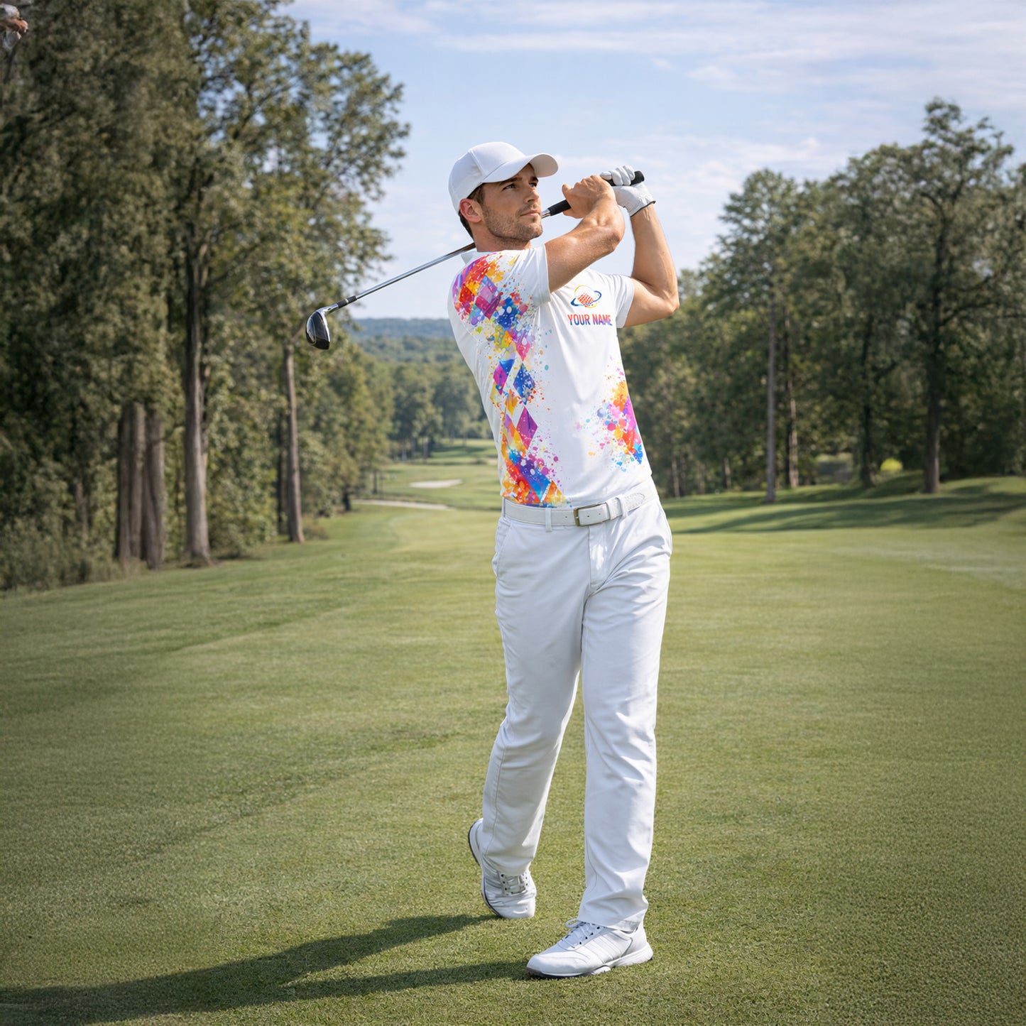 Men's Custom Golf Polo Shirt Astronaut Moon Colorful