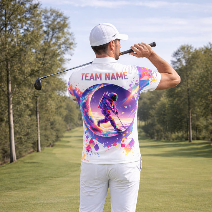 Men's Custom Golf Polo Shirt Astronaut Moon Colorful