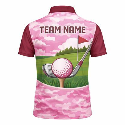 Men's Custom Name Team Golf Polo Shirt Pink Camo