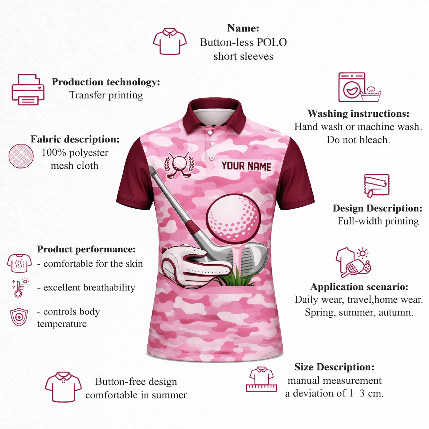 Men's Custom Name Team Golf Polo Shirt Pink Camo