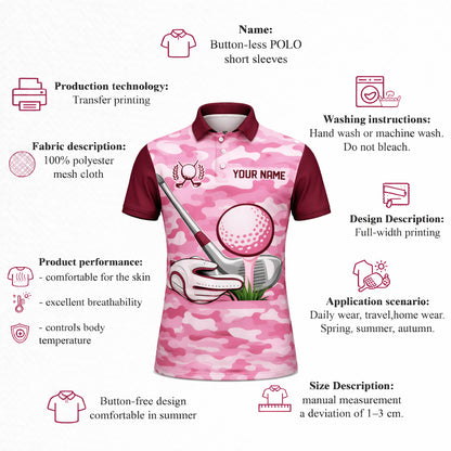 Men's Custom Name Team Golf Polo Shirt Pink Camo