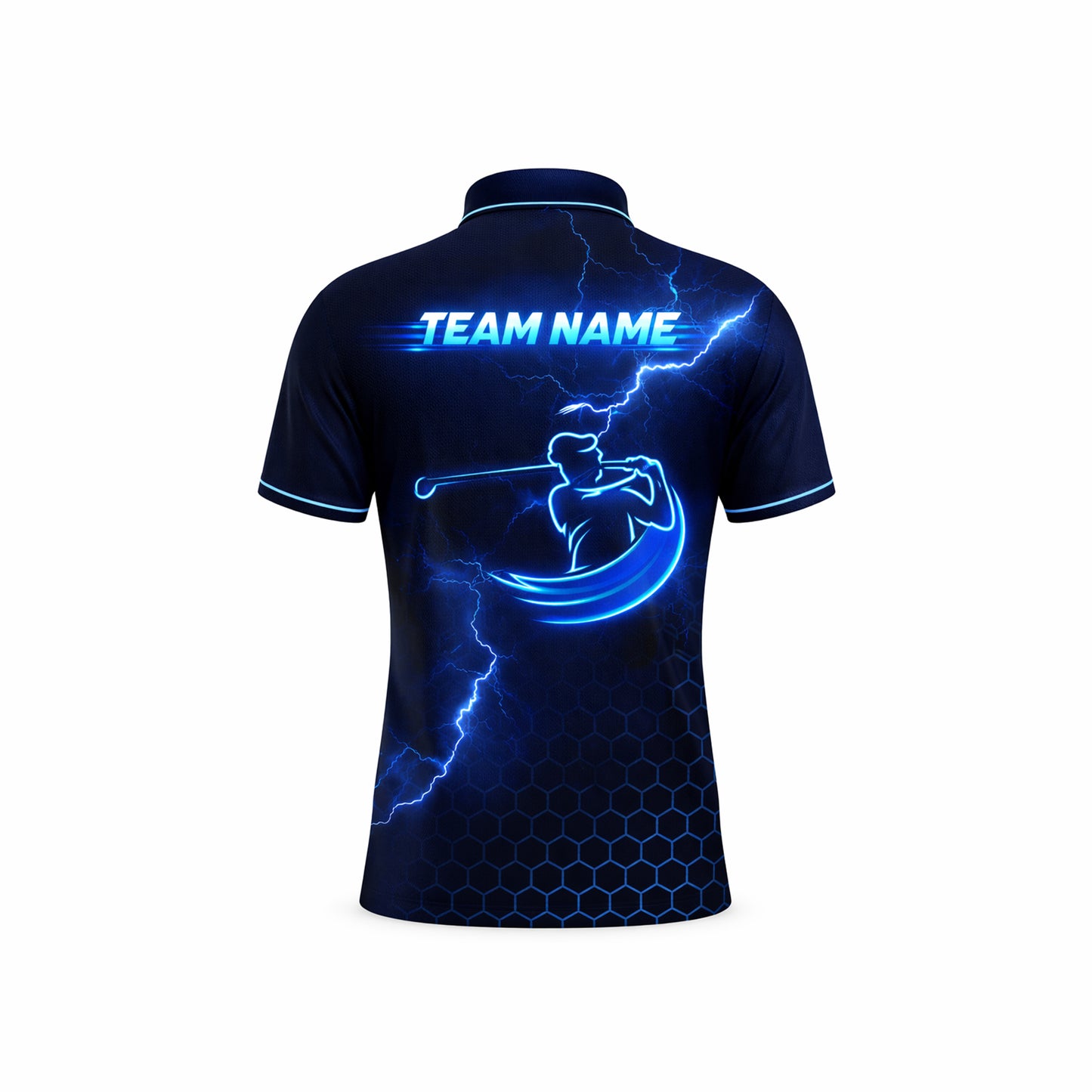 Mens Golf Polo Shirt Blue Lightning Custom Name Team