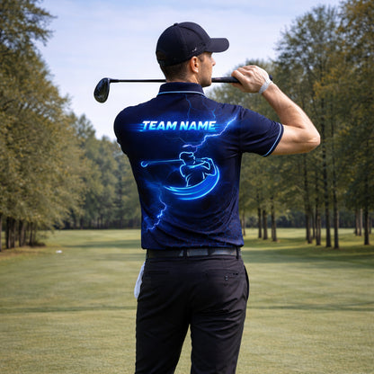 Mens Golf Polo Shirt Blue Lightning Custom Name Team