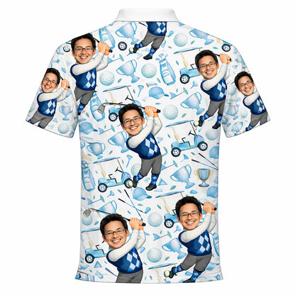 Mens Golf Polo Shirt Custom Photo Face Funny Cartoon