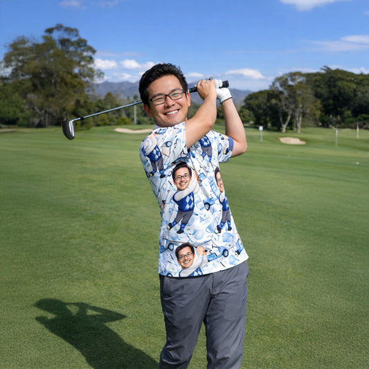 Mens Golf Polo Shirt Custom Photo Face Funny Cartoon