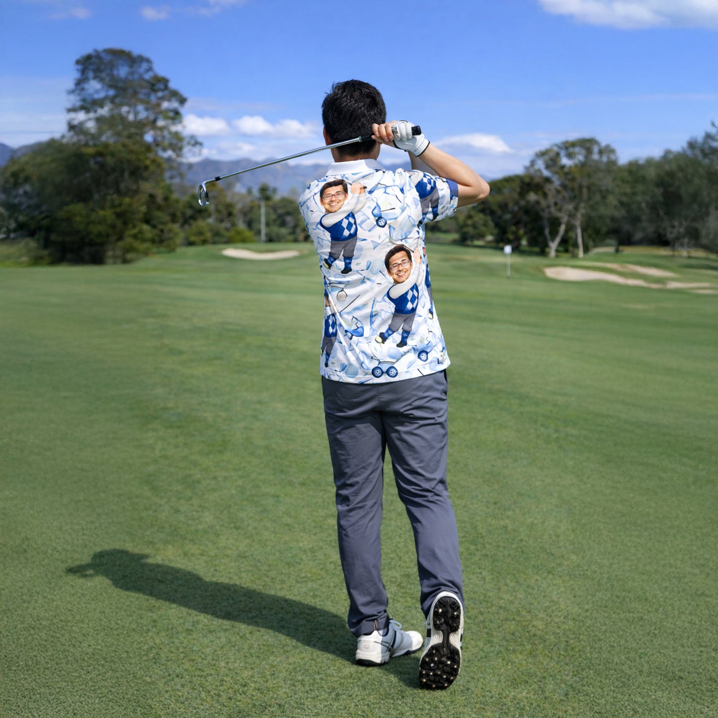 Mens Golf Polo Shirt Custom Photo Face Funny Cartoon