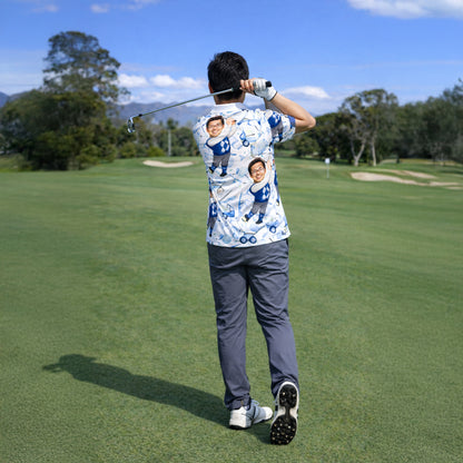 Mens Golf Polo Shirt Custom Photo Face Funny Cartoon