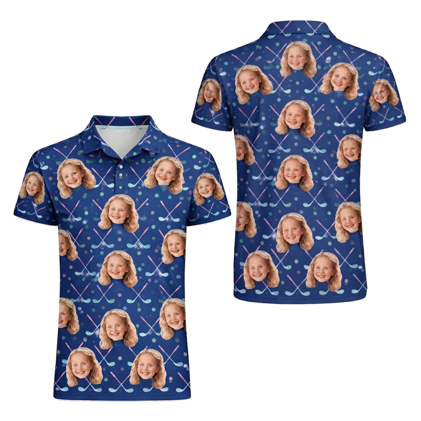 Custom Photo Golf Polo Shirt Face Crossed Clubs