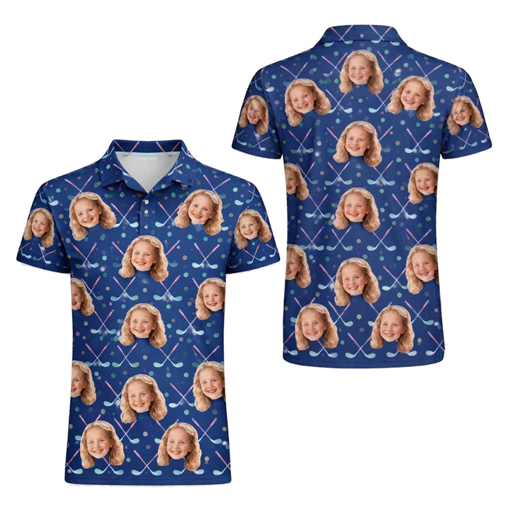 Custom Photo Golf Polo Shirt Face Crossed Clubs