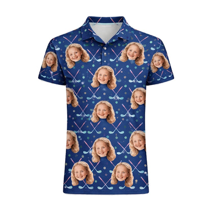 Custom Photo Golf Polo Shirt Face Crossed Clubs