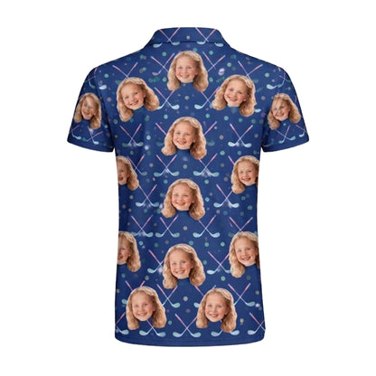 Custom Photo Golf Polo Shirt Face Crossed Clubs