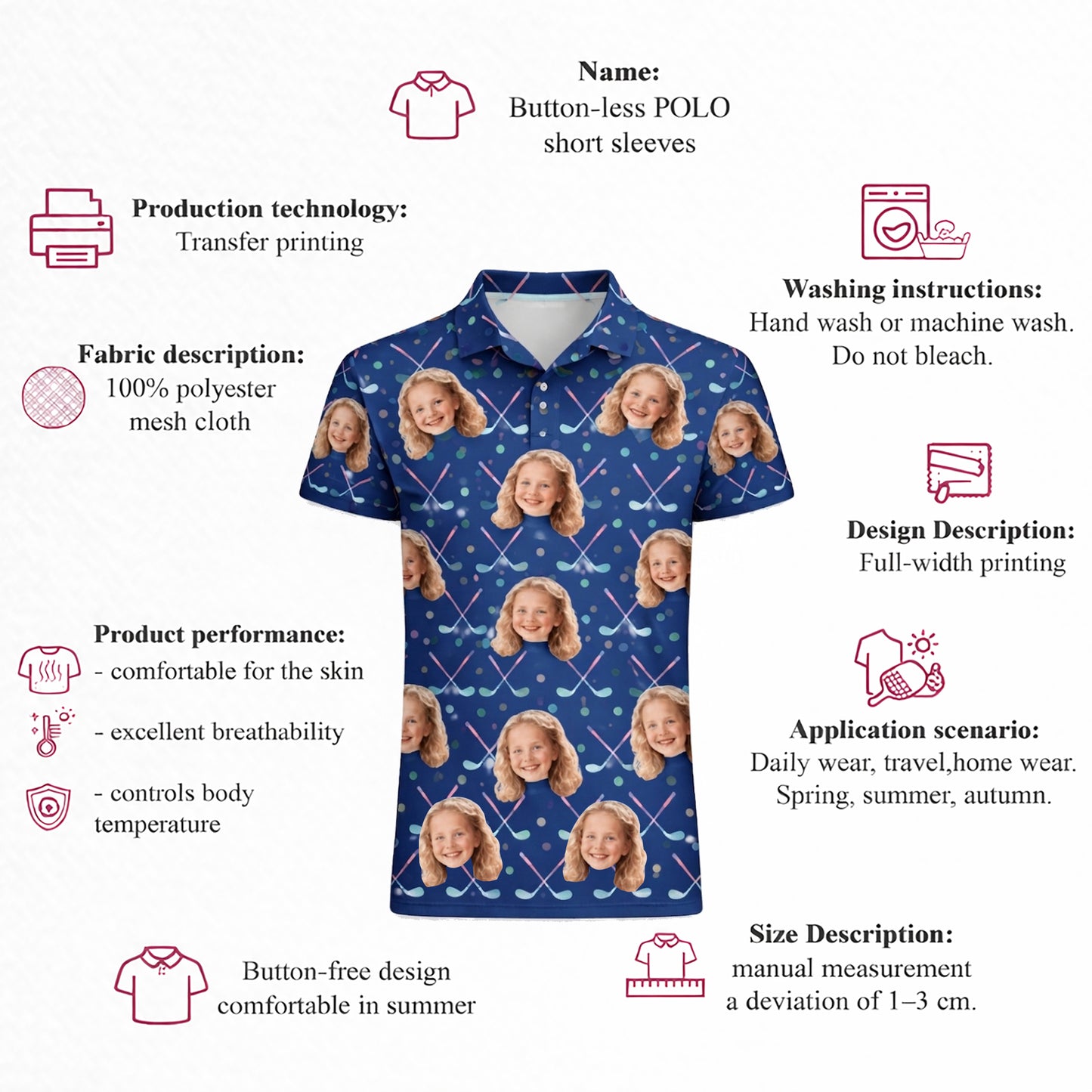 Custom Photo Golf Polo Shirt Face Crossed Clubs