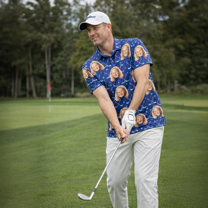 Custom Photo Golf Polo Shirt Face Crossed Clubs