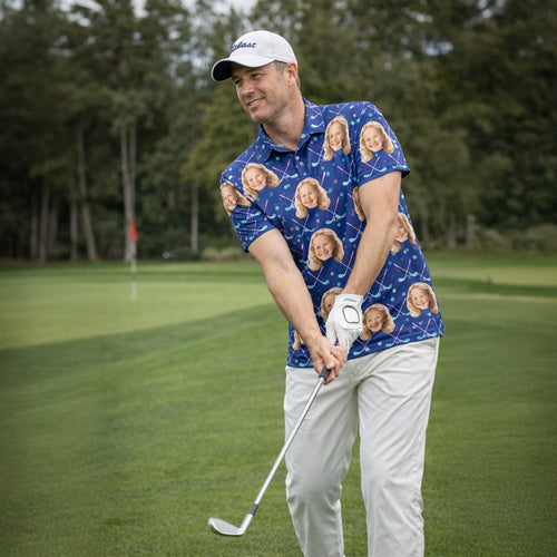 Custom Photo Golf Polo Shirt Face Crossed Clubs