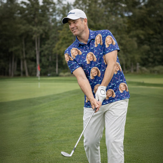Custom Photo Golf Polo Shirt Face Crossed Clubs