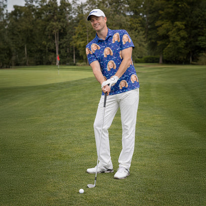 Custom Photo Golf Polo Shirt Face Crossed Clubs