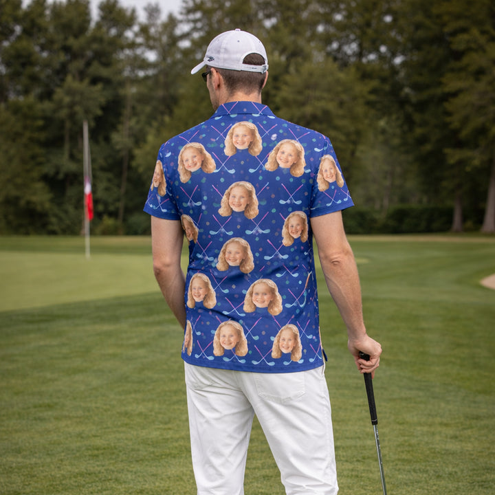 Custom Photo Golf Polo Shirt Face Crossed Clubs