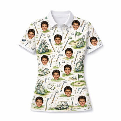 Women's Personalized Custom Face Photo Golf Polo Shirt