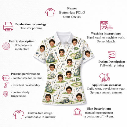 Women's Personalized Custom Face Photo Golf Polo Shirt