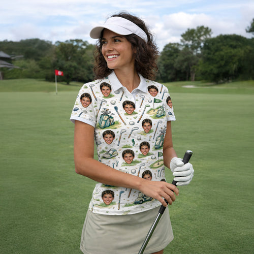 Women's Personalized Custom Face Photo Golf Polo Shirt