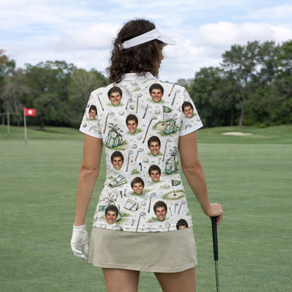 Women's Personalized Custom Face Photo Golf Polo Shirt