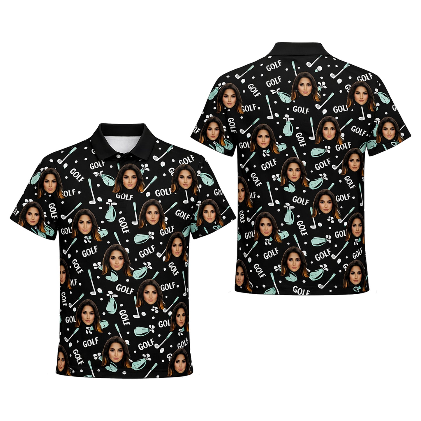Custom Photo Face Golf Polo Shirt Women Black Mint