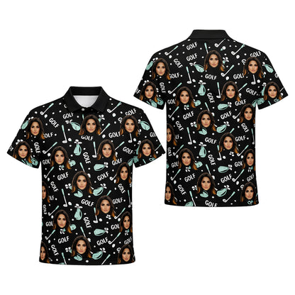 Custom Photo Face Golf Polo Shirt Women Black Mint