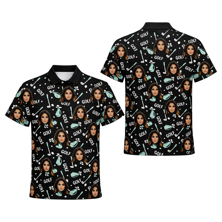 Custom Photo Face Golf Polo Shirt Women Black Mint