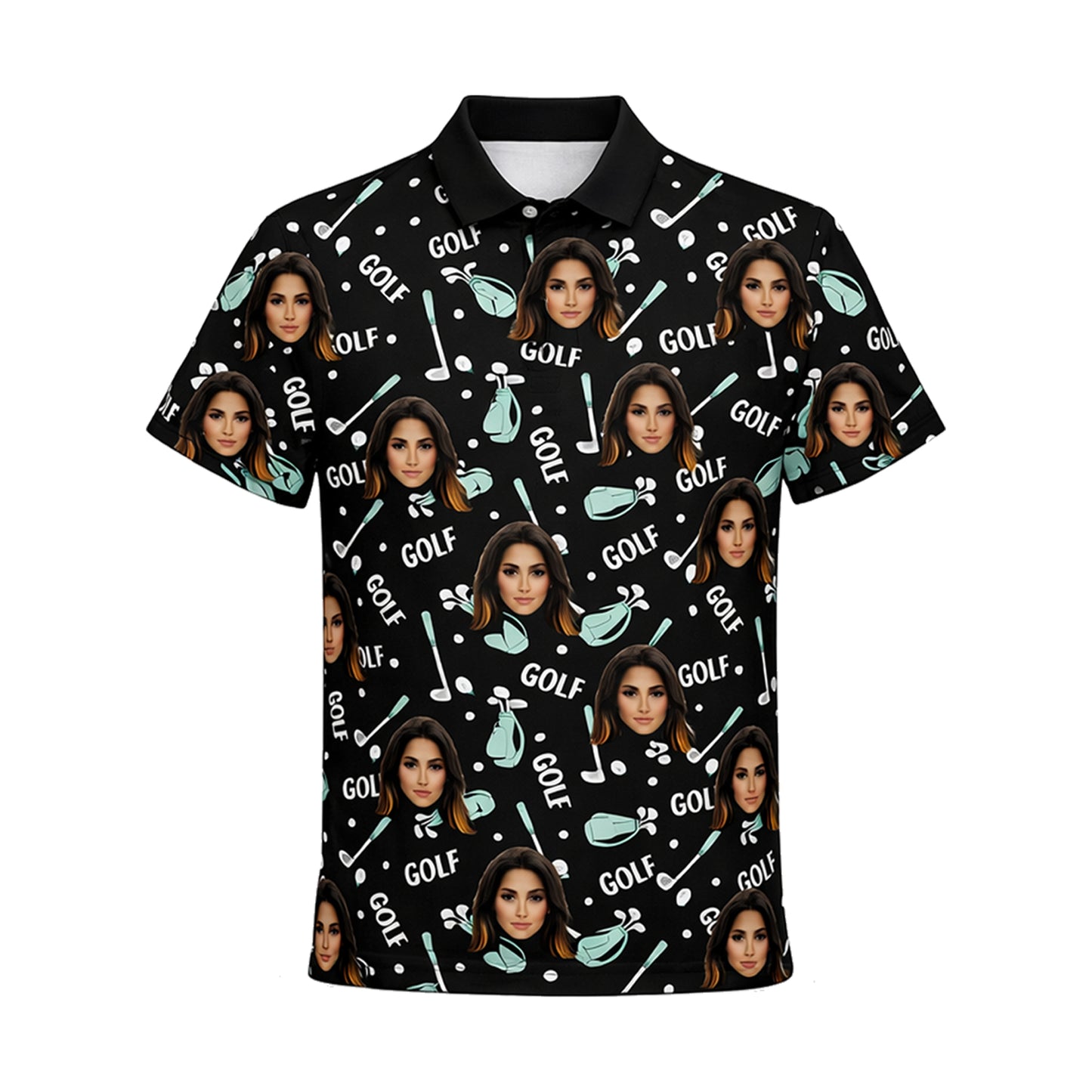 Custom Photo Face Golf Polo Shirt Women Black Mint