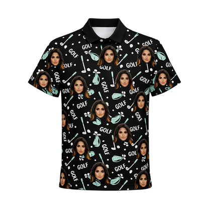 Custom Photo Face Golf Polo Shirt Women Black Mint